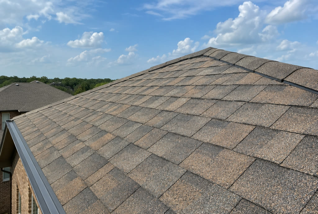 Sample image: the same roof slope with new architectural shingles.