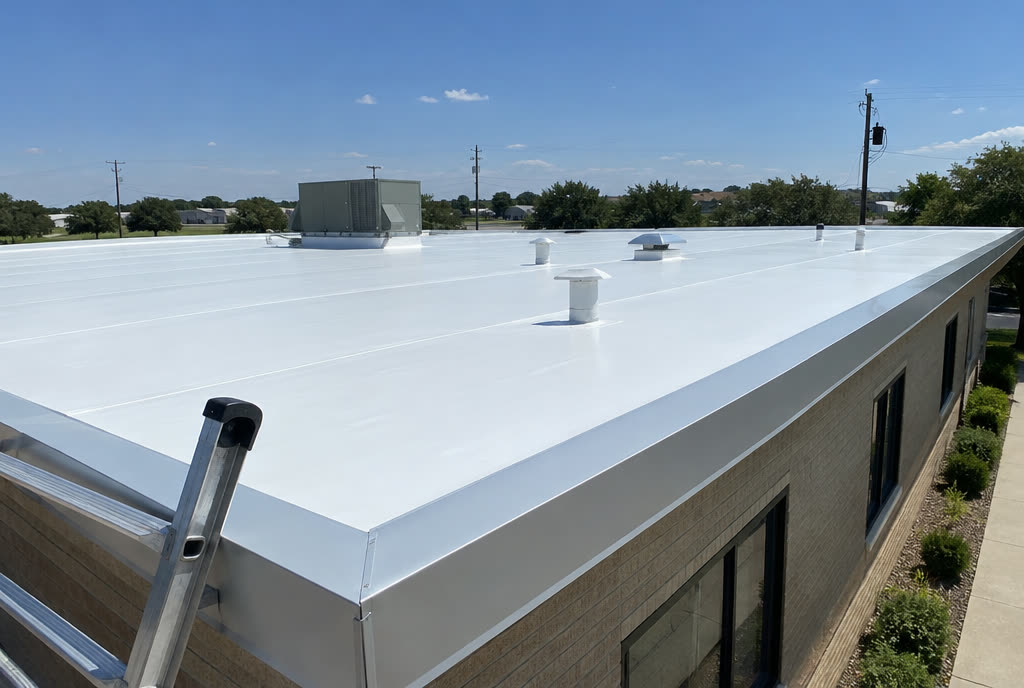 Sample image: the same flat roof with a new white membrane.